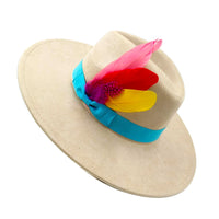 Suede fedora hat with heart shaped top, 3.75" brim