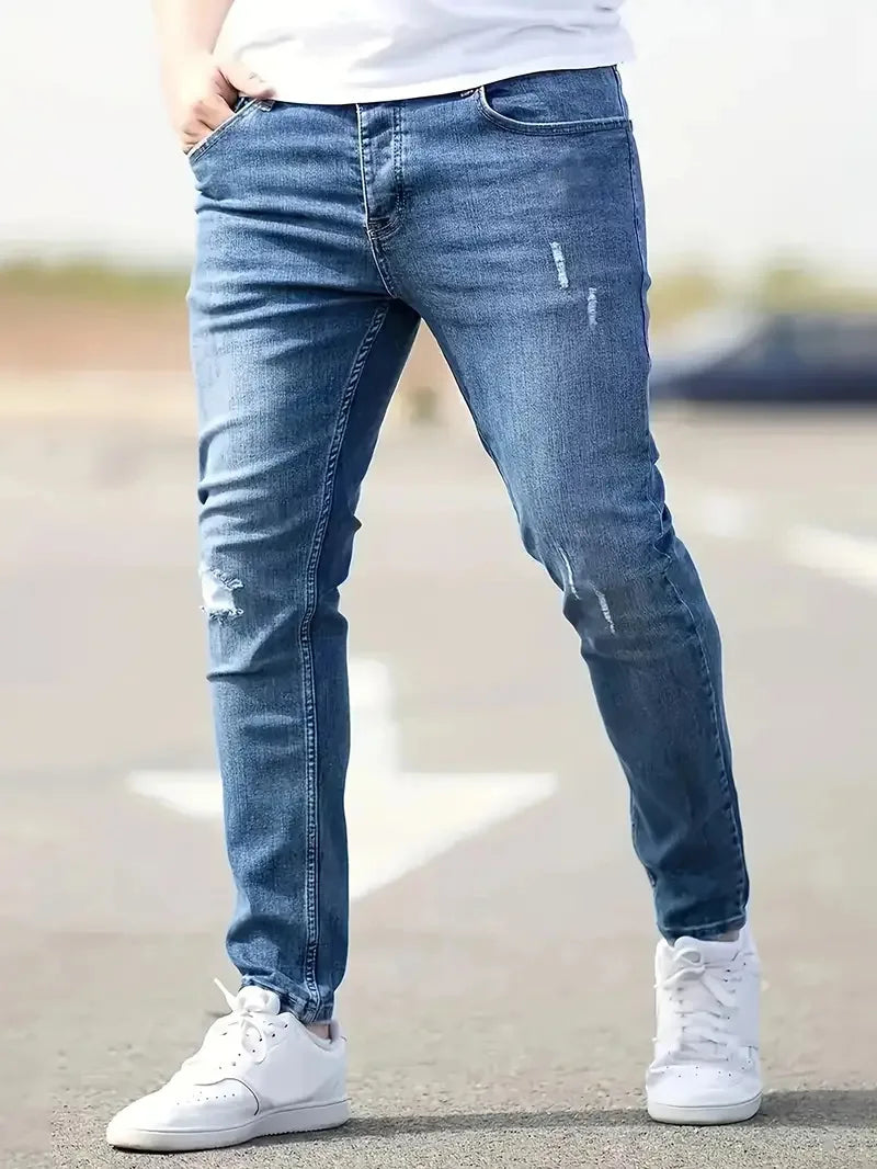 Ripped Skinny Vintage Wash Solid Pencil Jeans