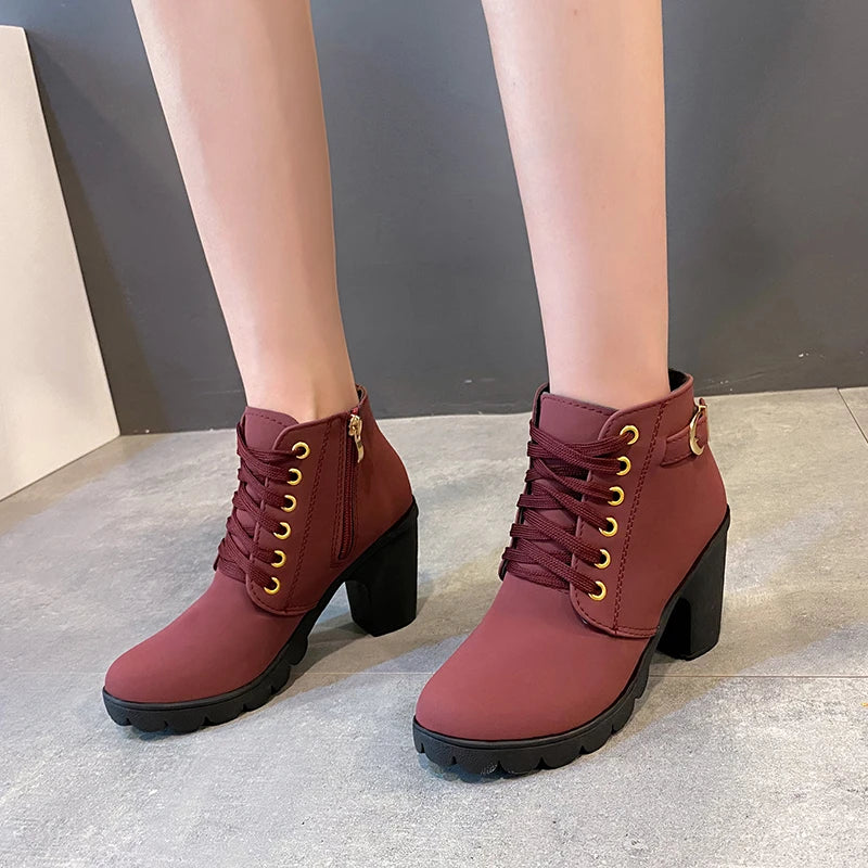 Velvet boots with wedge sole, internal zipper