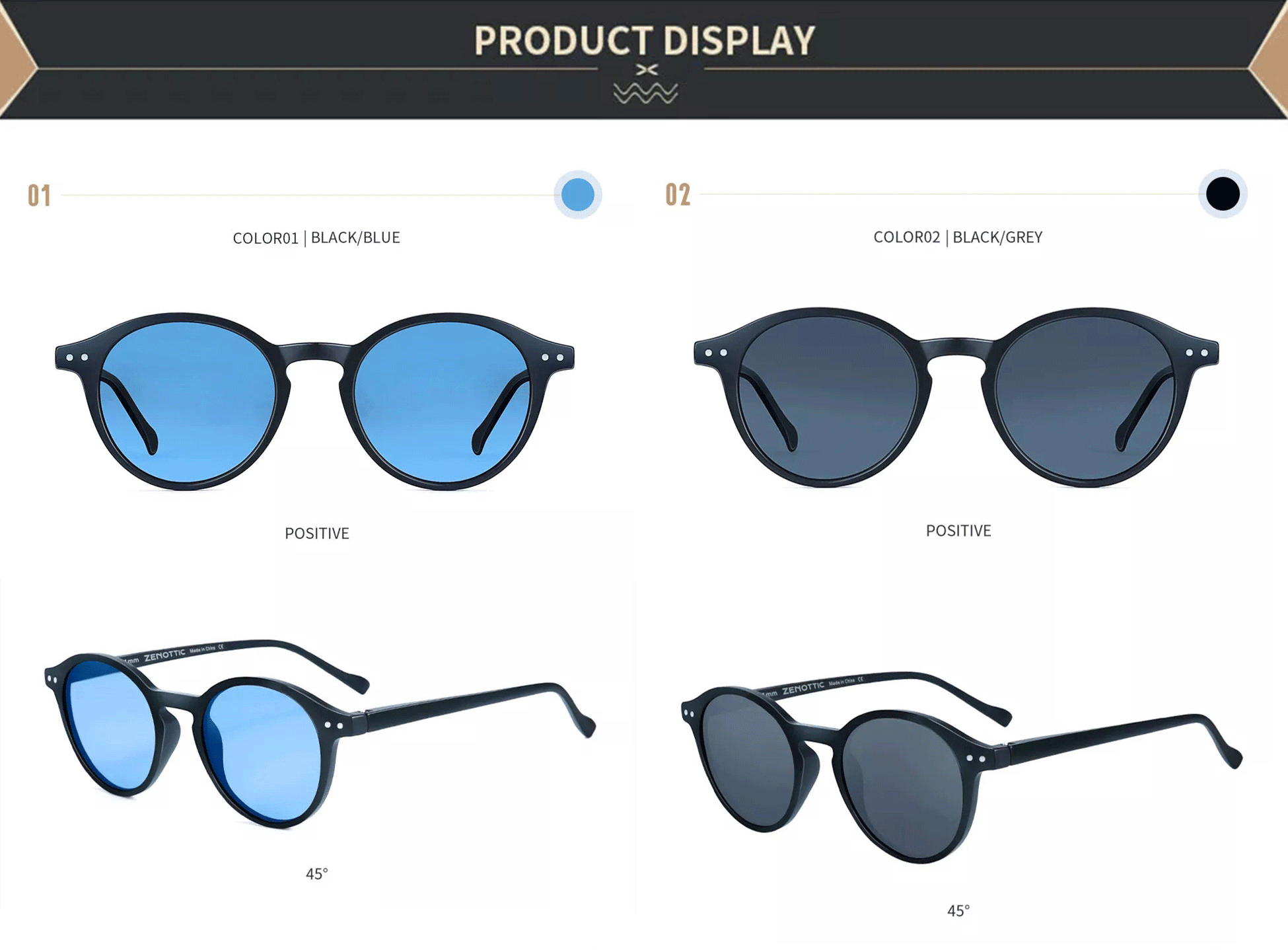 ZENOTTIC (size S) round sunglasses UV400 protection glasses Shades