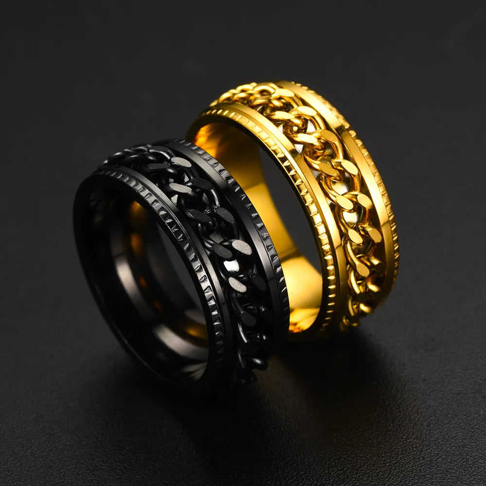 Fashion 8mm Spinner Ring For Men Women Stainless Steel Cuban Chain Spinner Fidget Band Release Anxiety Rings Jewelry Wholesale