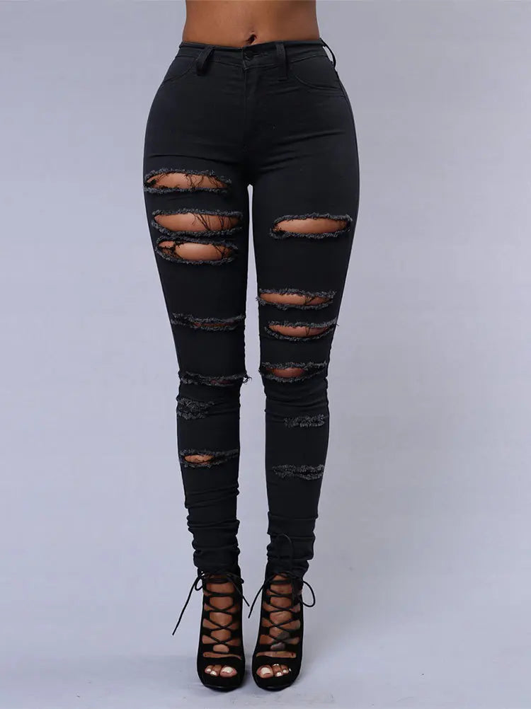 black and white ripped elastic jeans