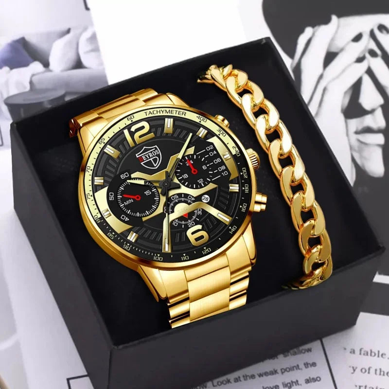 Watch  Luxury Gold Stainless Steel Quartz Wristwatch