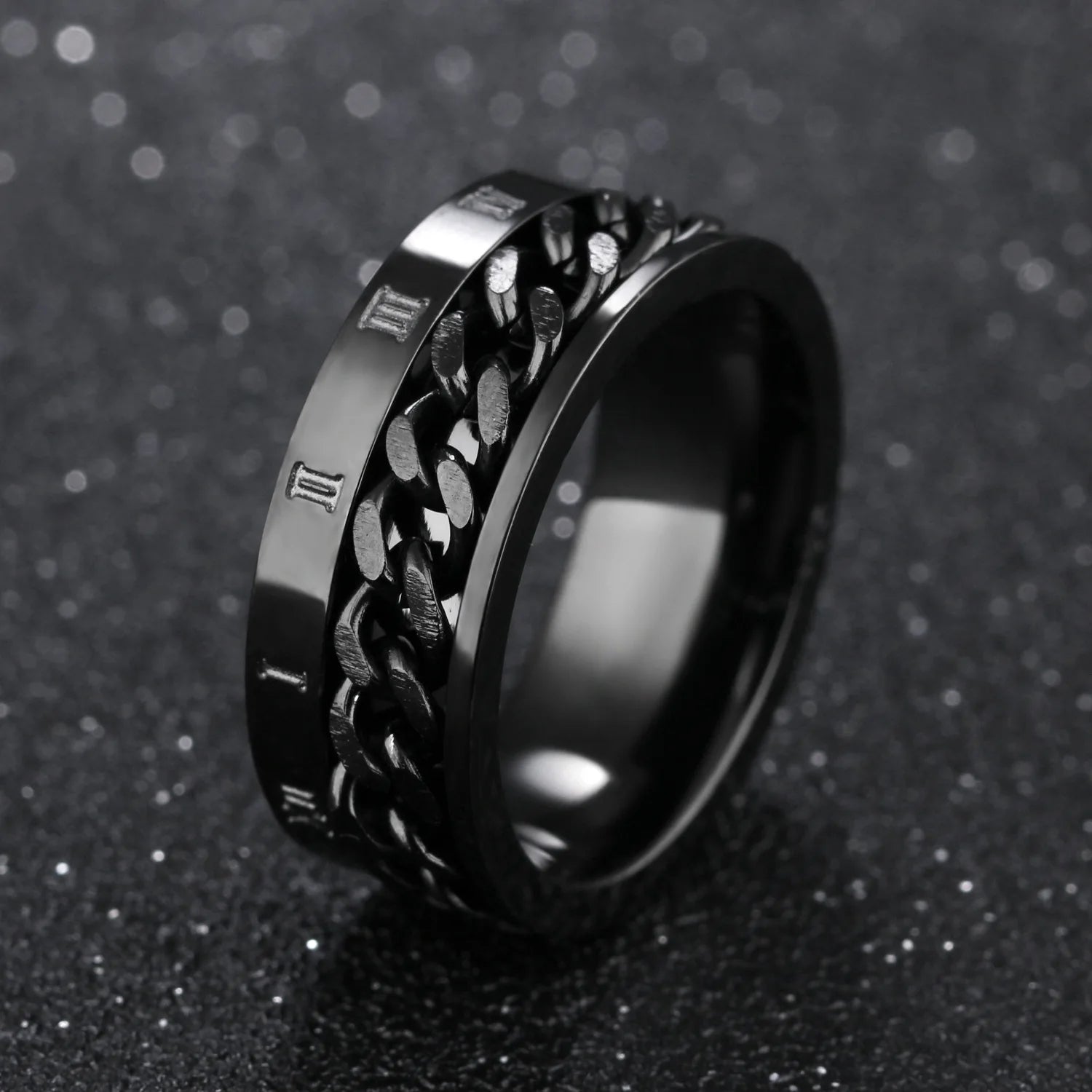 Stainless Steel Rotating Anxiety Rings with Roman Numerals