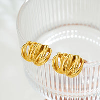 Gold Plated Textured Knot Twisted Geometric Stud Earrings