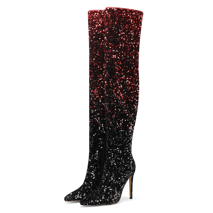 tight sequined thigh boots, gradient