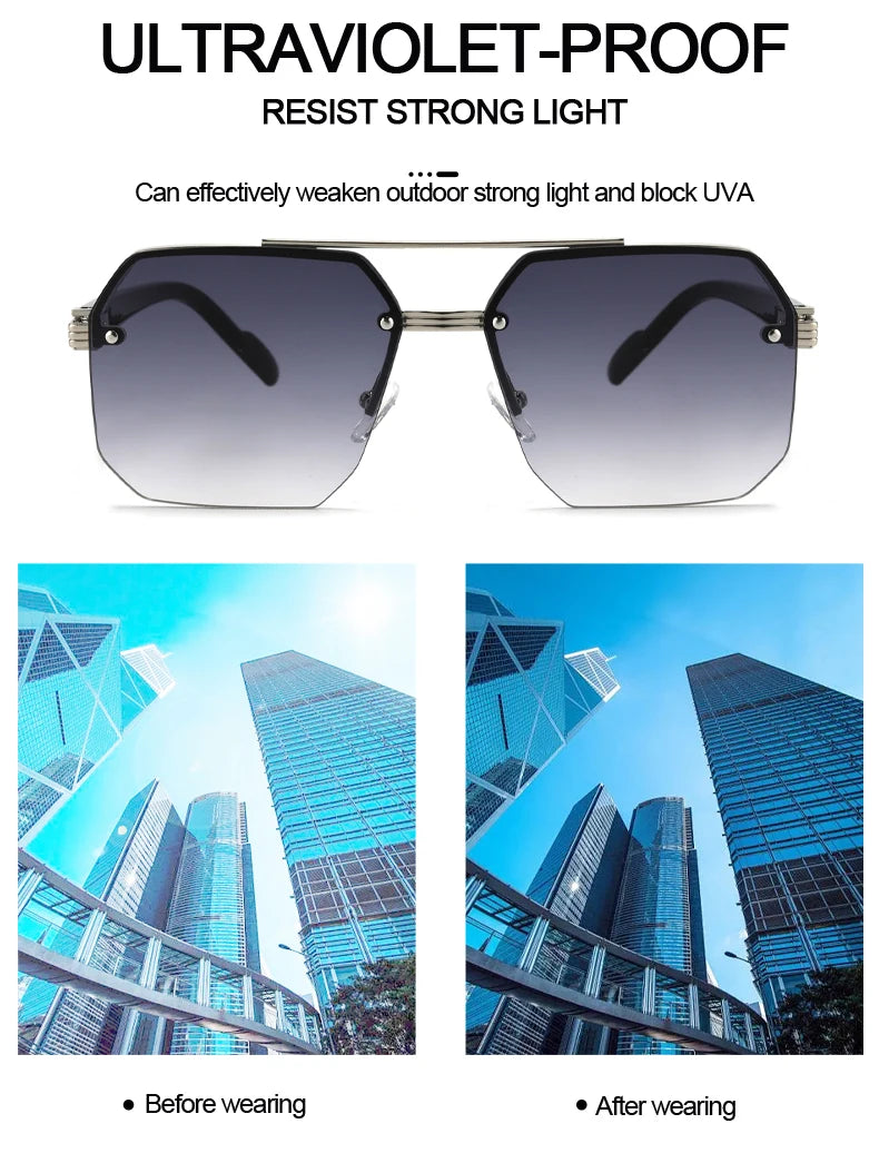 Retro Oversized Double Bridge Metal Sunglasses UV400