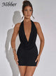 Strapless V Neck Diamond Pasted Solid Color Deep Trendy Dresses