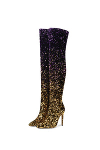 tight sequined thigh boots, gradient