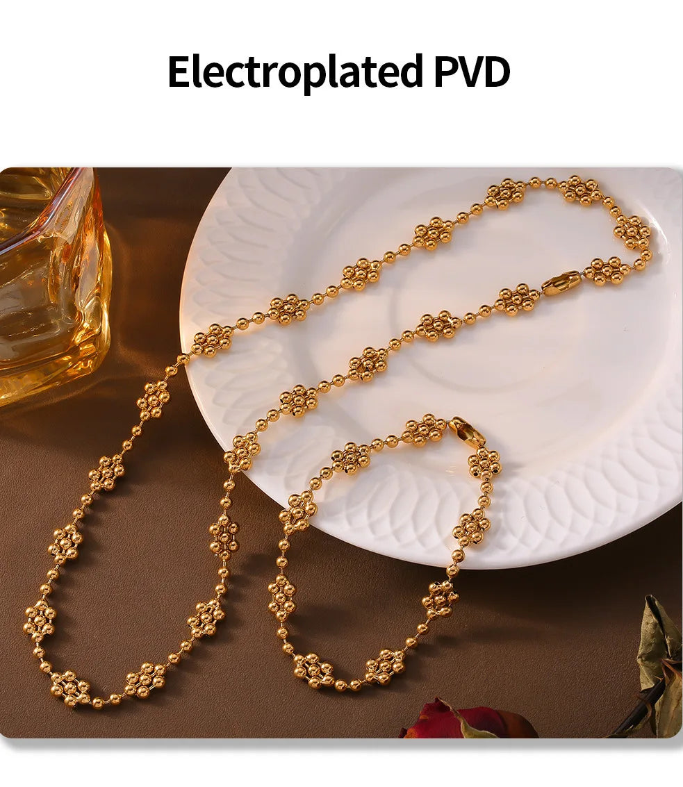 Copper Beaded Necklace Bracelet For Women 18K Gold Plated Waterproof No Tarnish Women's Necklaces Bracelets Woman Jewelry Sets