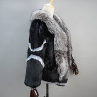 Natural rabbit fur coat with fox fur collar