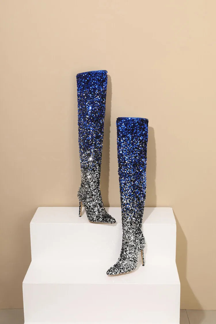 tight sequined thigh boots, gradient