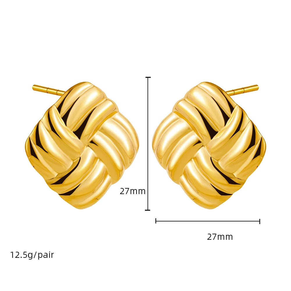 Gold Plated Textured Knot Twisted Geometric Stud Earrings