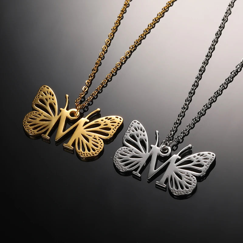 A - Z Initial Letter Collar Butterfly Necklace For WomenAzizaK