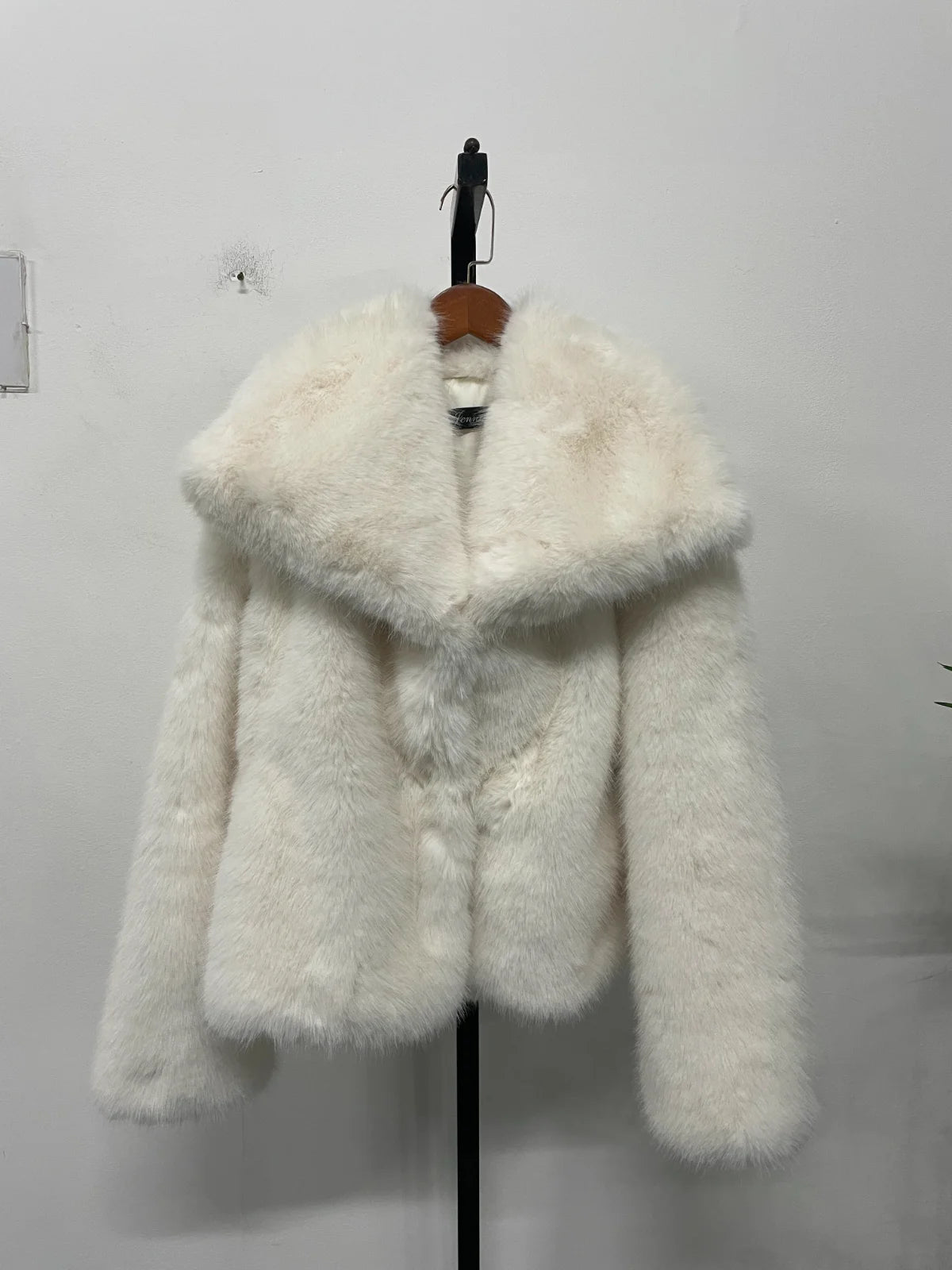 fur turn-down collar coat long sleeve cardigan