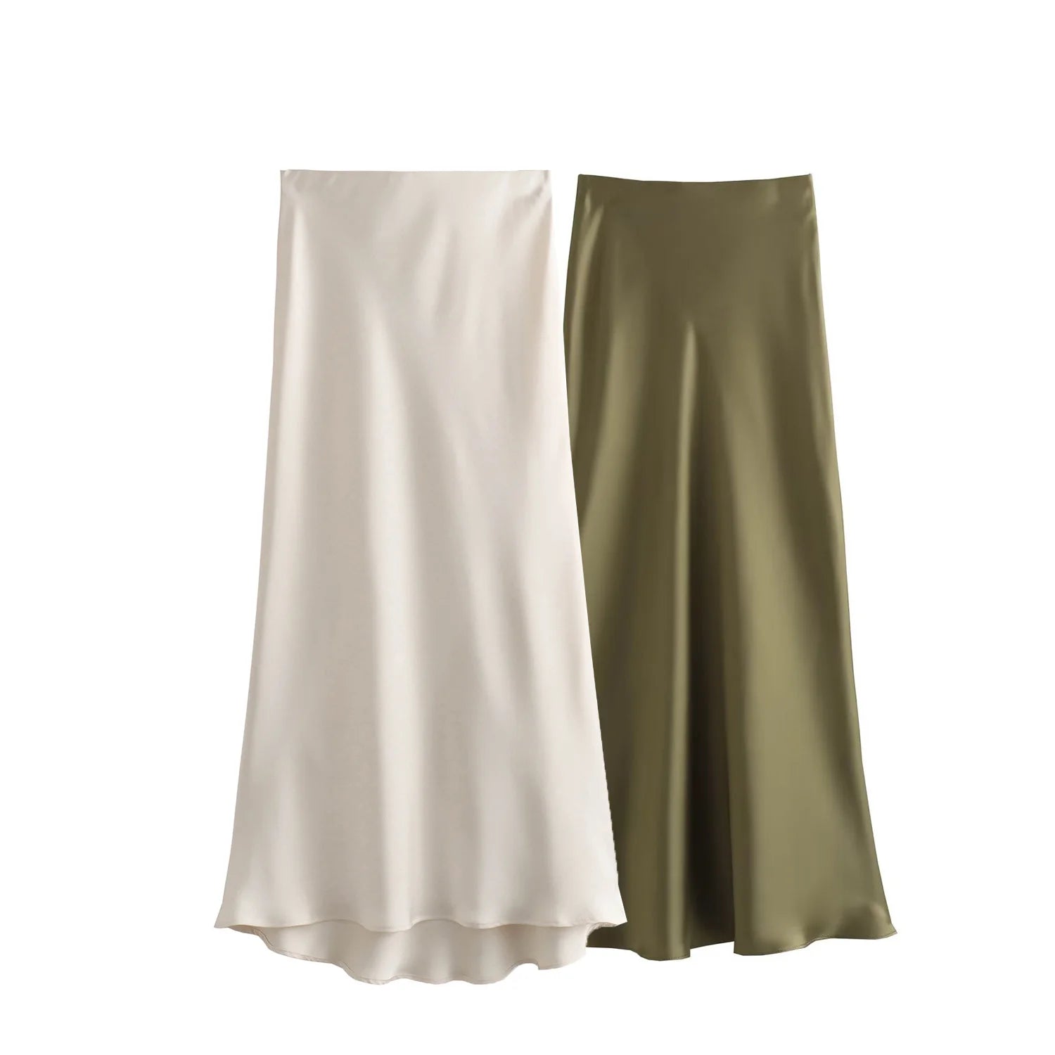 XNWMNZ Flowy Satin Midi Skirt