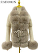 Faux Fur Coat Luxury Knitted Sweater Fur Cardigan Detachable Collar White Pink