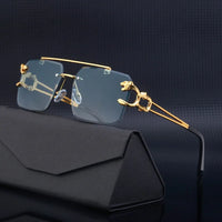 Trendy rectangular rimless sunglasses