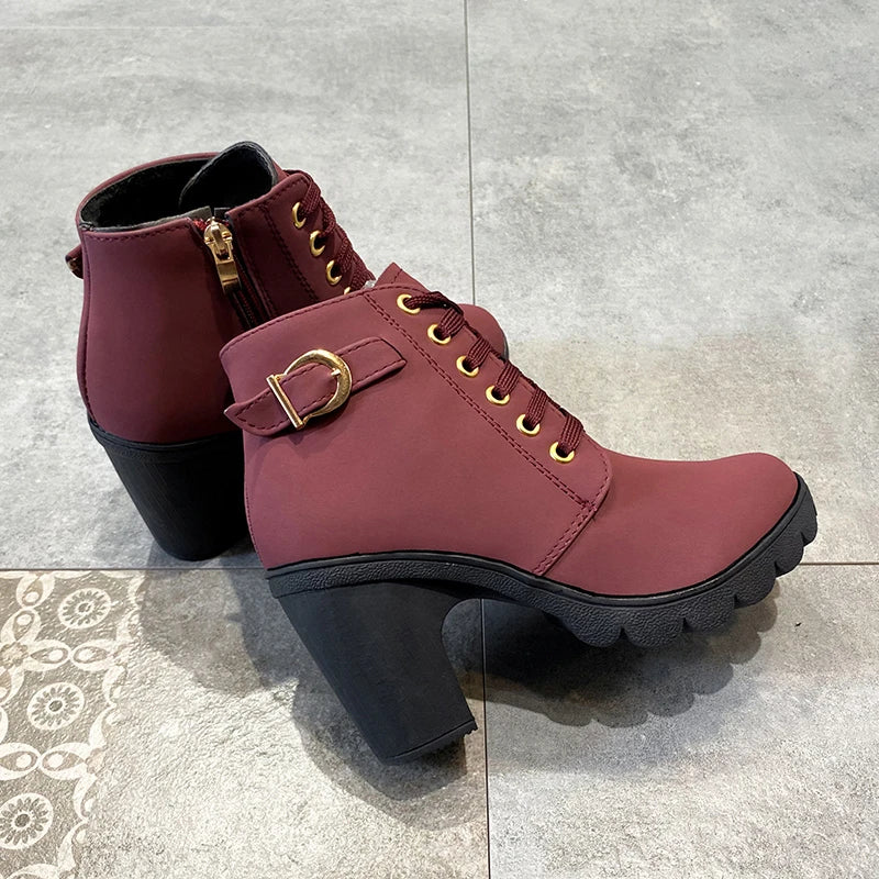 Velvet boots with wedge sole, internal zipper