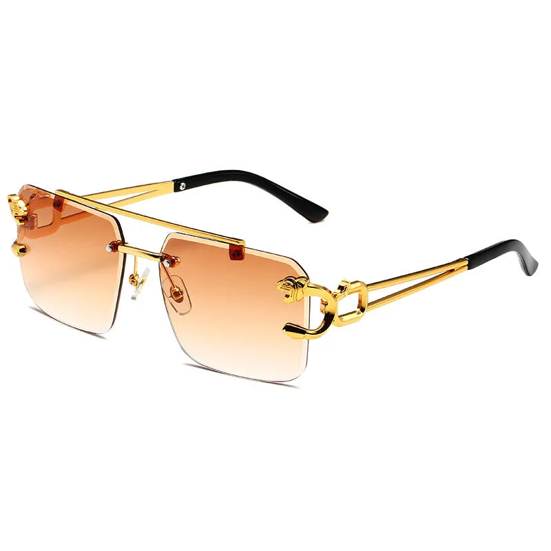 Trendy rectangular rimless sunglasses