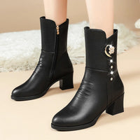 Women Ankle Boots Winter Thick Plush Comfortable High Heels Big Size Outdoor Anti-Skid Warm Middle Boots Botas Mujer Invierno