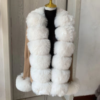 elegant knitted sweater with faux fox fur collar, fur coat