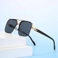 Retro Oversized Double Bridge Metal Sunglasses UV400