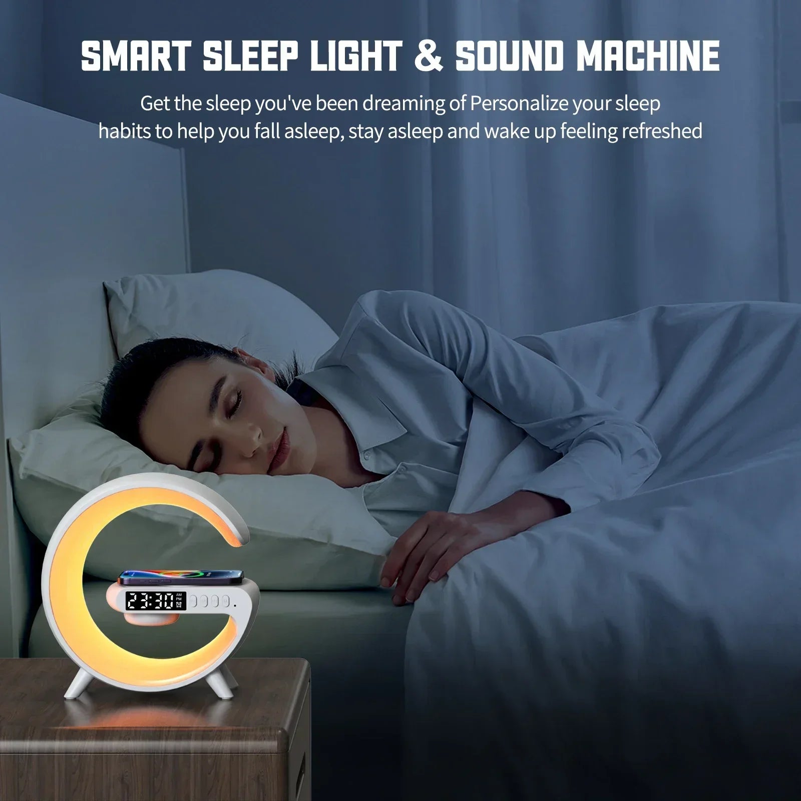 Multifunctional Wireless Charger Stand with RGB Light Alarm Clock Speaker