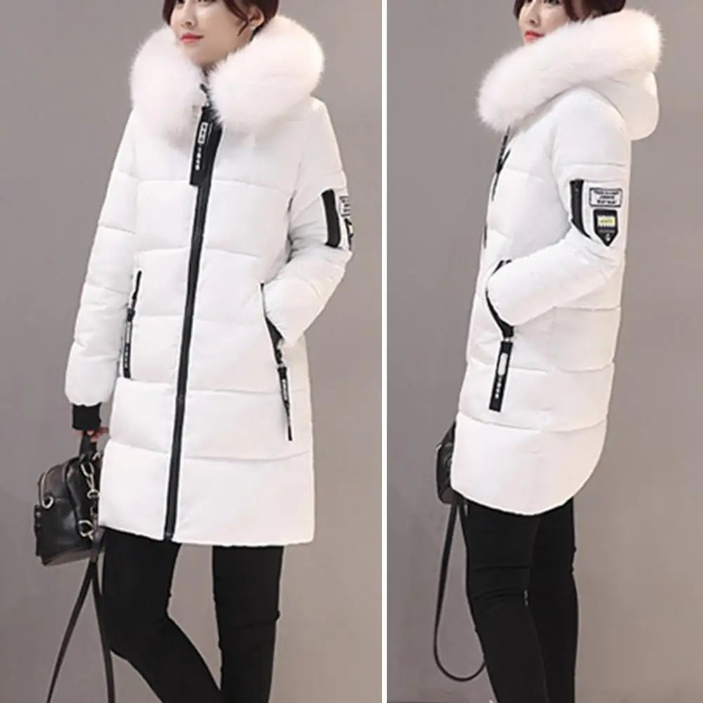 Warm Windproof Winter Coat Hooded Cotton Jacket with Zipper Pockets