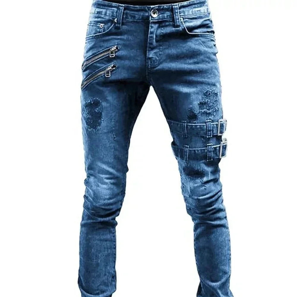 2024 Jeans droits grande taille pour homme, pantalon printemps-été, jeans boyfriend, streetwear, skinny, fermetures éclair, 3 couleurs, pantalon en denim décontracté long