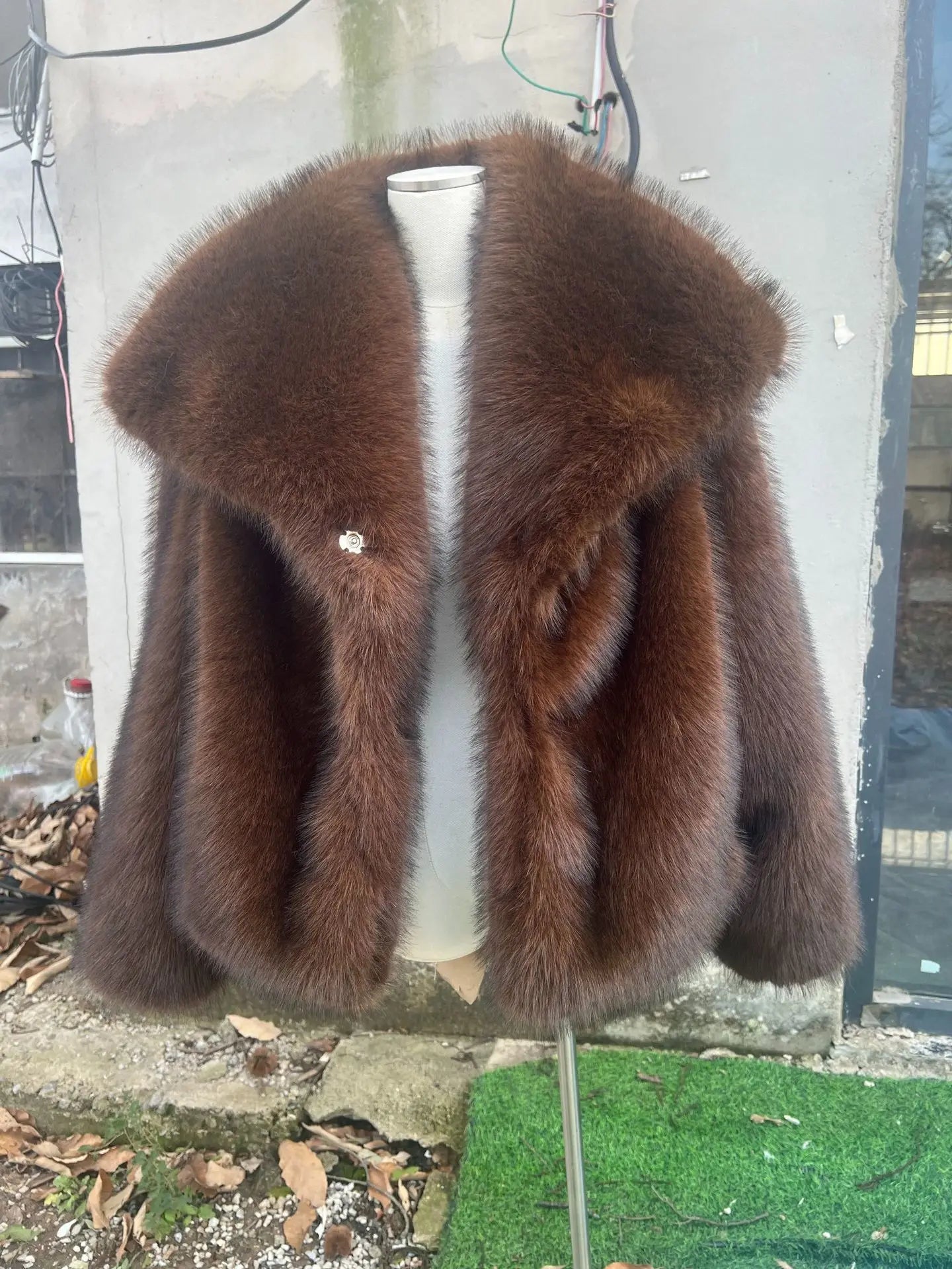 fur turn-down collar coat long sleeve cardigan