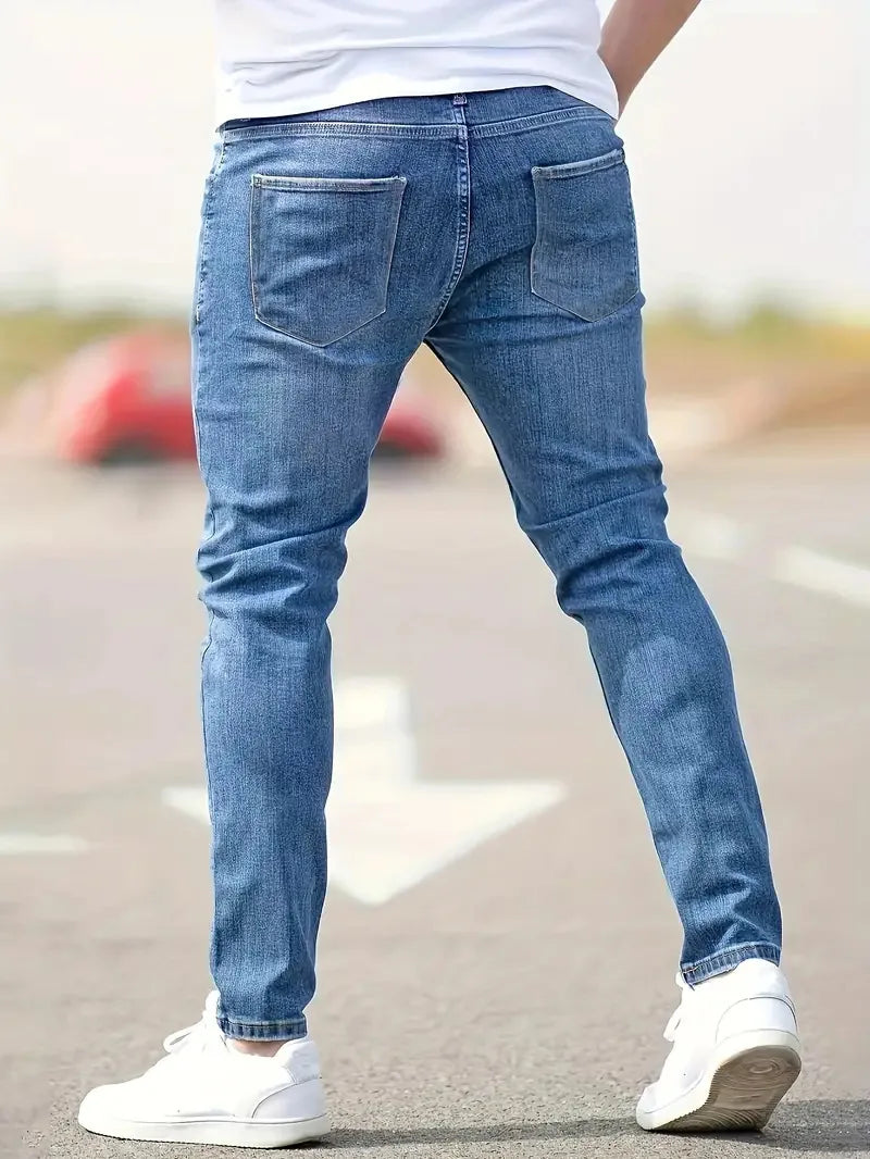 Ripped Skinny Vintage Wash Solid Pencil Jeans