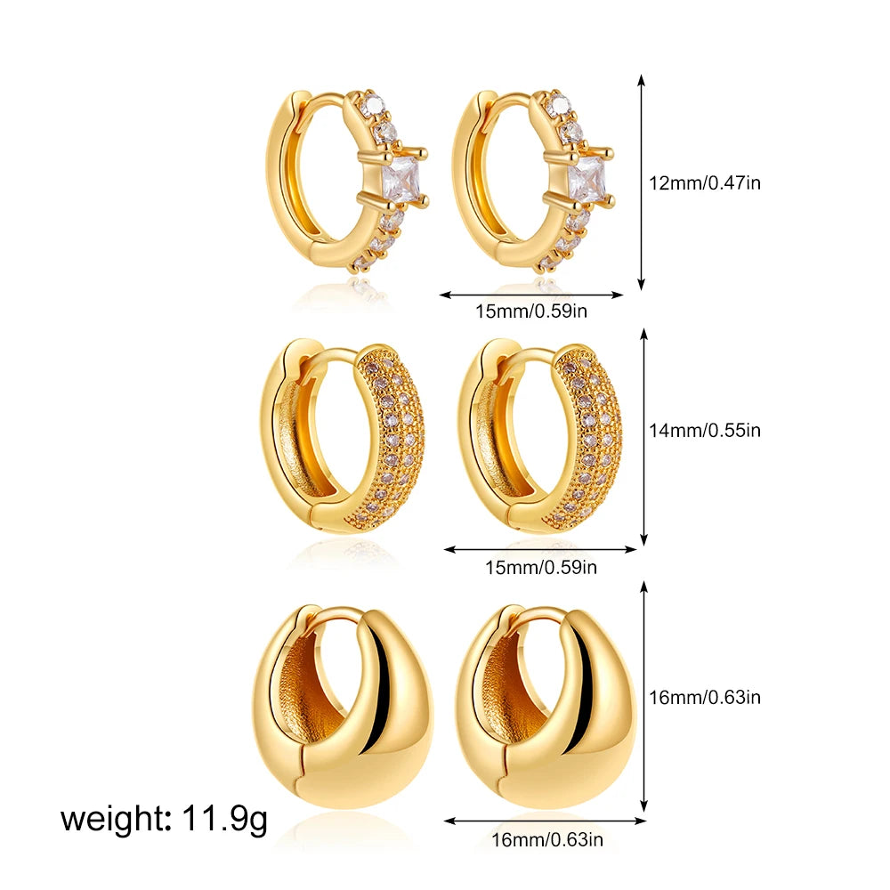 14k Gold Plated Small Zircon Stackable Hoop Earrings SetAzizaK