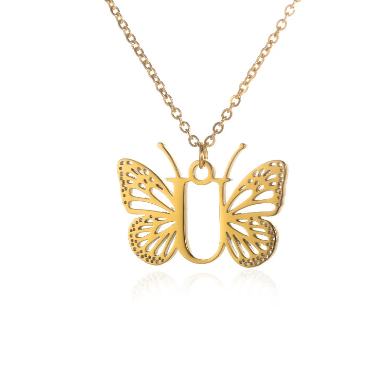 A - Z Initial Letter Collar Butterfly Necklace For WomenAzizaK