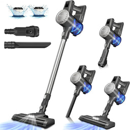 DayPlus Cordless Handheld Vacuum Cleaner, 15000PA 6 in 1 with LED Light + 2 HEPA Filters + 6-Cell 2000mAh Battery