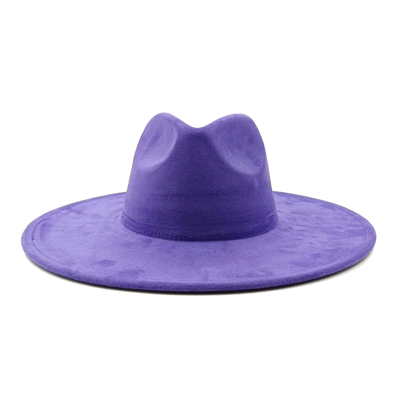 Suede fedora hat with heart shaped top, 3.75" brim