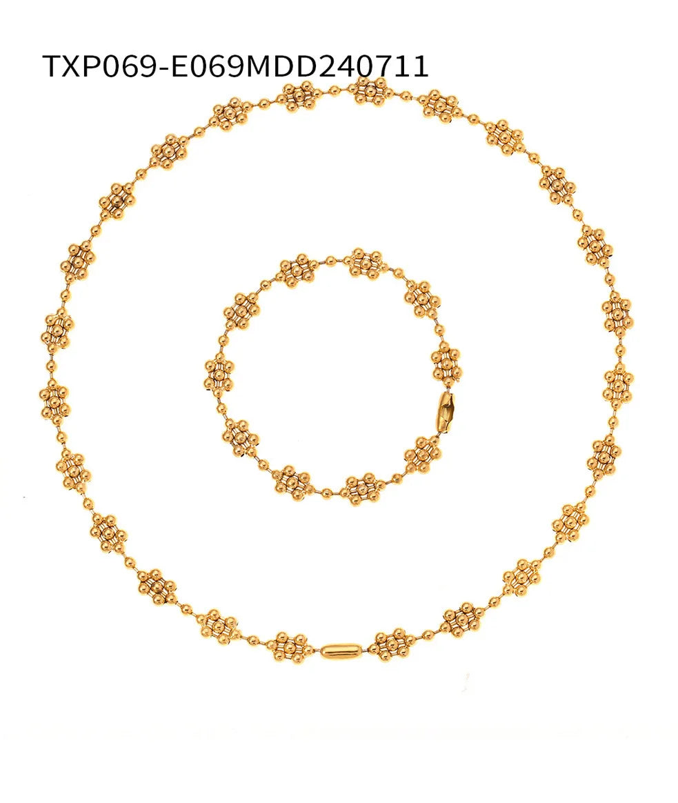 Copper Beaded Necklace Bracelet For Women 18K Gold Plated Waterproof No Tarnish Women's Necklaces Bracelets Woman Jewelry Sets