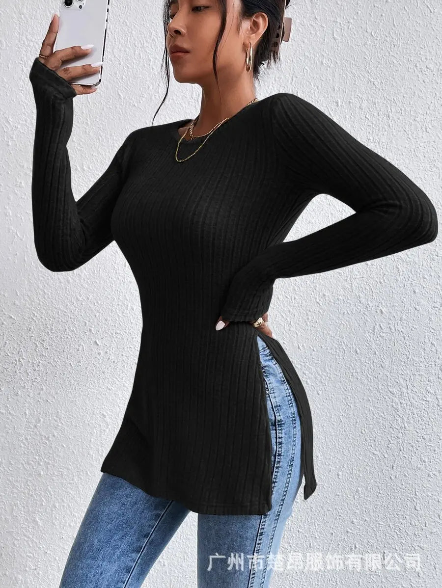 Autumn slim slit long sleeve t-shirt