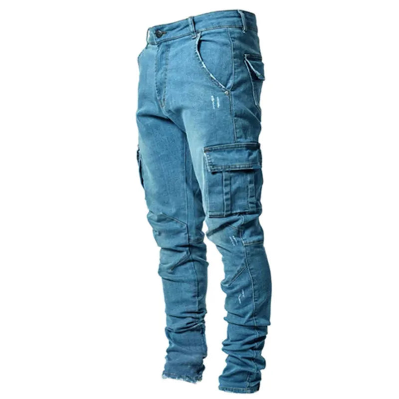 Pencil Jeans Solid Denim Cargo Pants