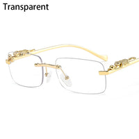 Rimless Square Sunglasses Retro Designer Gold Leopard Style Lenses