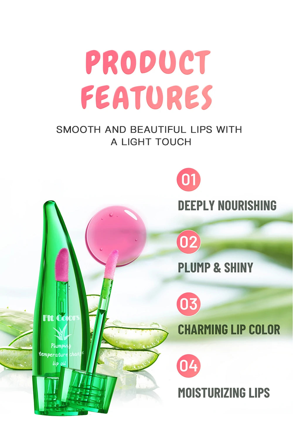 Plumping Lip Oil with Aloe Vera and Chilli | Temperature Activated Color Change | Moisturizing and Hydrating Lip Gloss for Fuller Lips