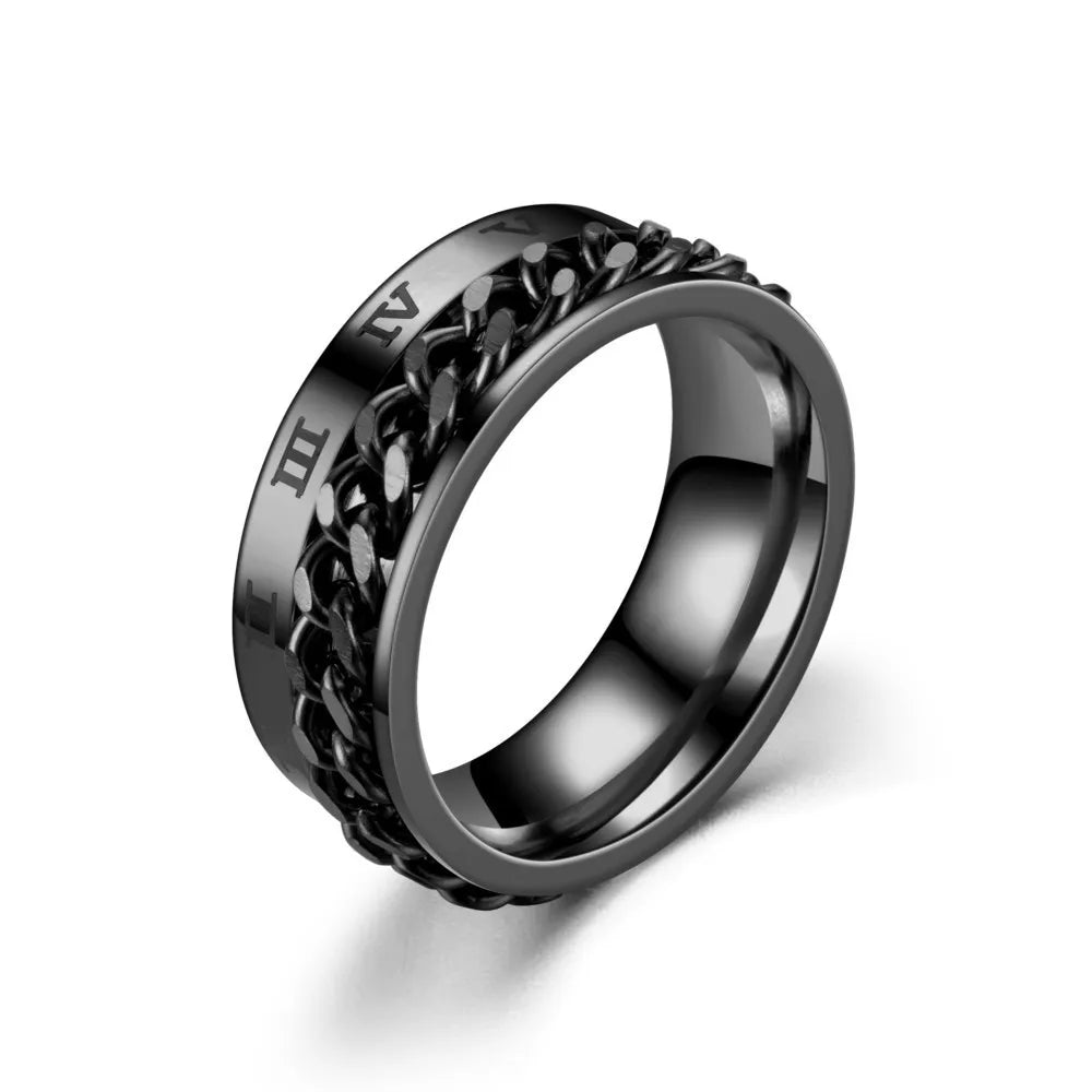 Stainless Steel Rotating Anxiety Rings with Roman Numerals