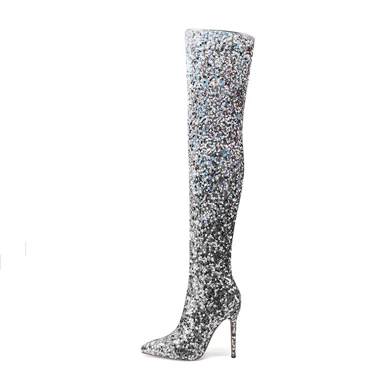 tight sequined thigh boots, gradient