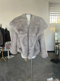 fur turn-down collar coat long sleeve cardigan