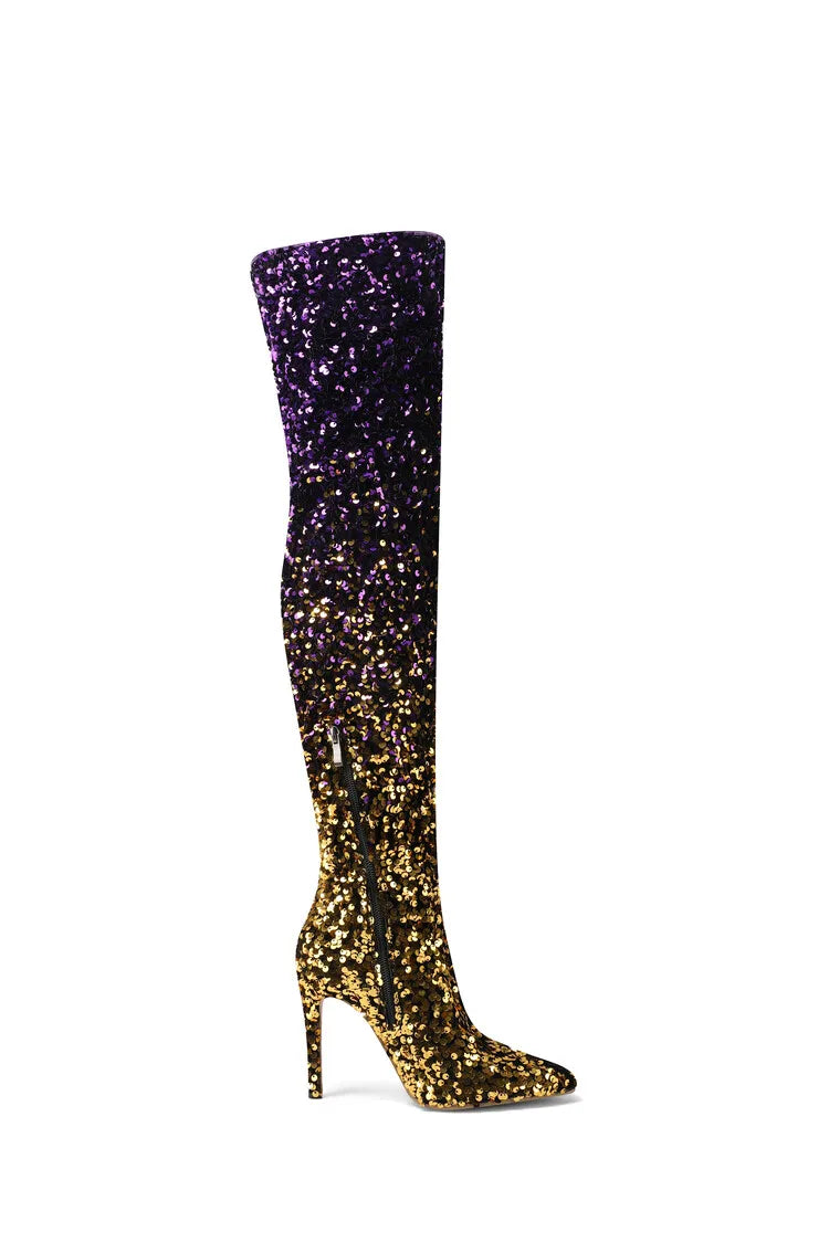 tight sequined thigh boots, gradient