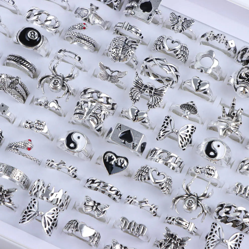 punk rings mix styles, flower, Tai Ji, heart...