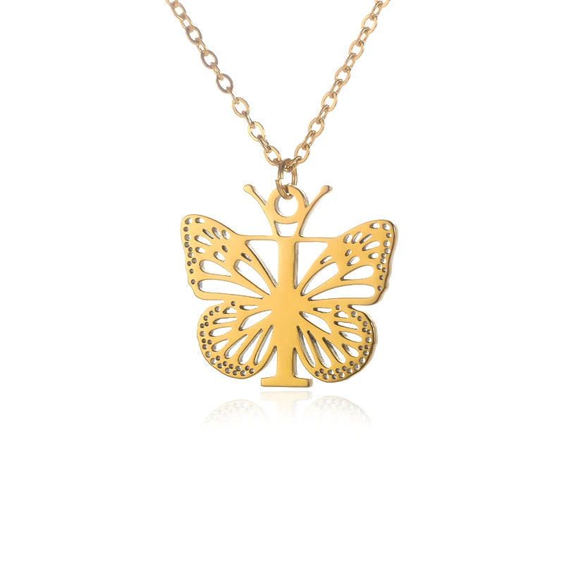 A - Z Initial Letter Collar Butterfly Necklace For WomenAzizaK