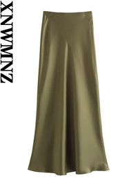 XNWMNZ Flowy Satin Midi Skirt