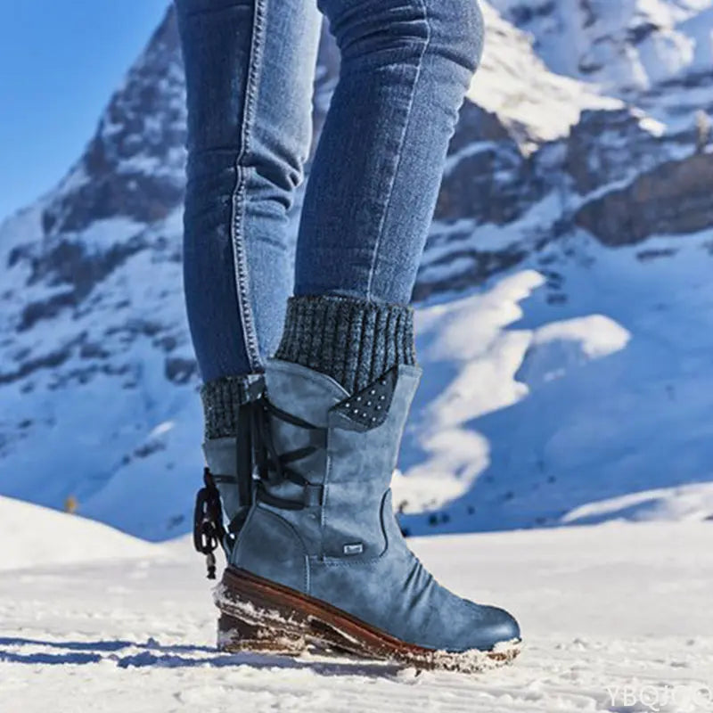 Lace-up side zip snow boots