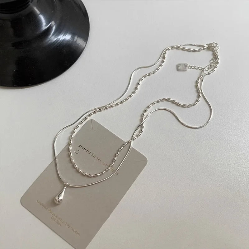 XIYANIKE Minimalist double layer water drop pendant necklace